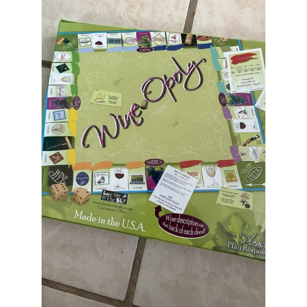Late for the Sky Wine-Opoly Trading Board Game New, Sealed Made In The U.S.A.